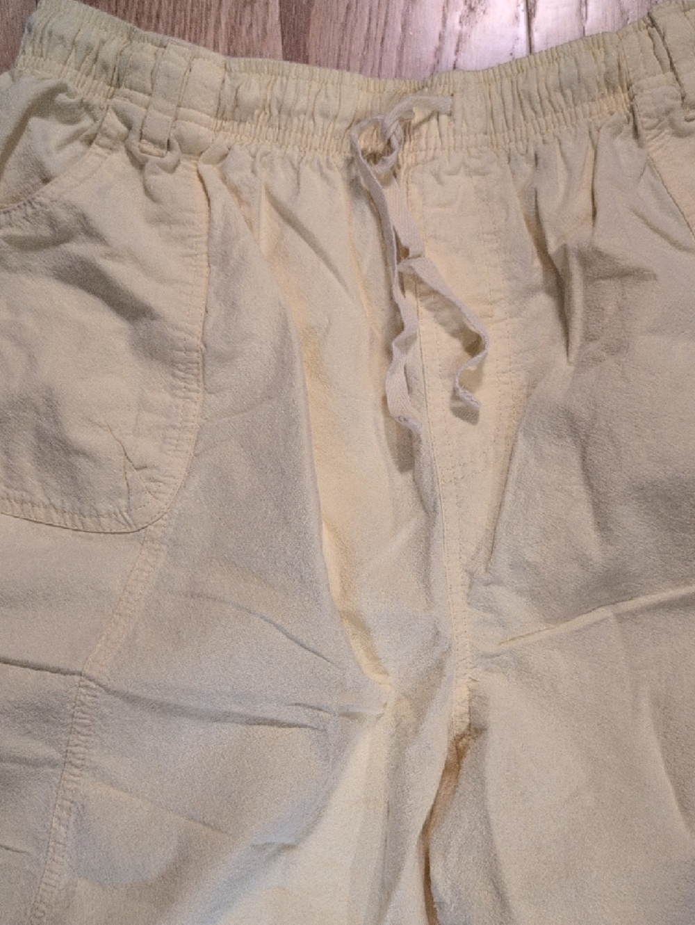 Women's Light Yellow Casual Drawstring Shorts - Picture 2 of 7